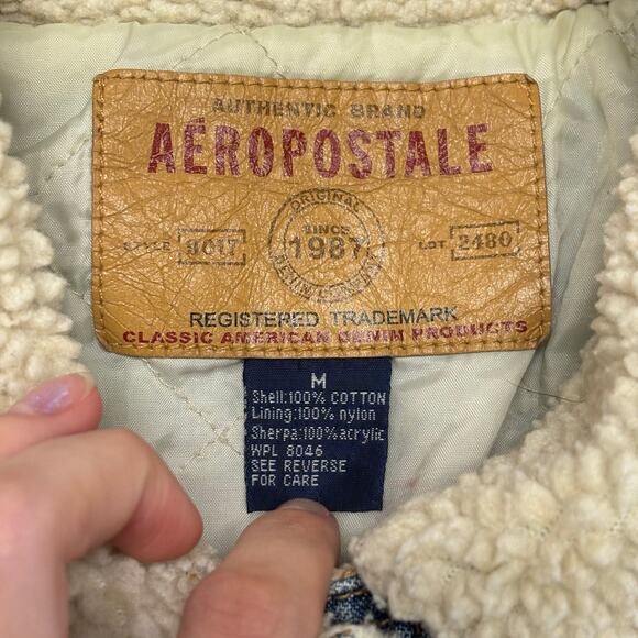 Vintage Y2K Aeropostale Womens‎ M Sherpa Collar Denim Blue Jean Trucker Jacket - Picture 5 of 8